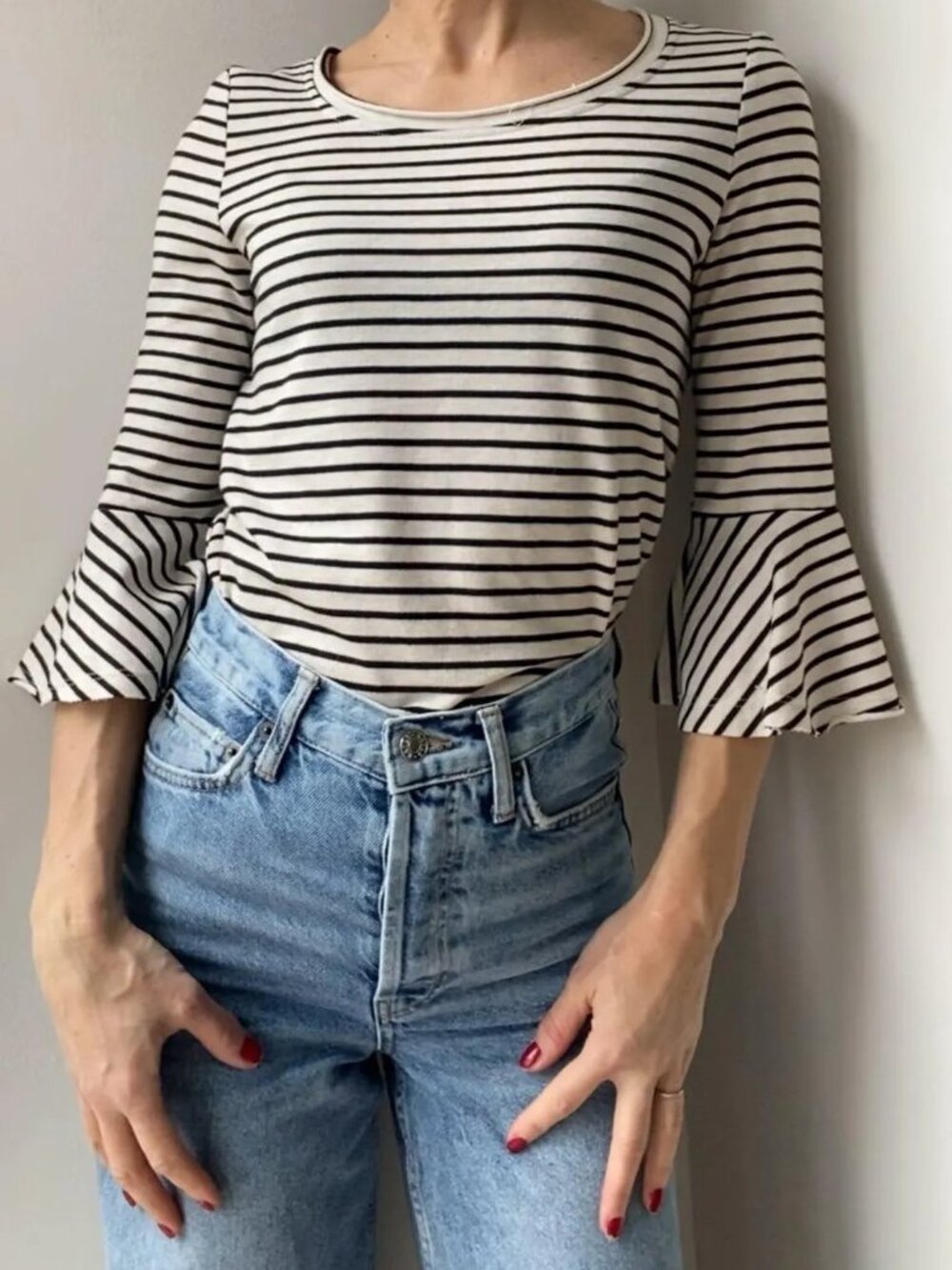 Anthropologie Deletta Celina Striped Bell Sleeves Women's Size XS